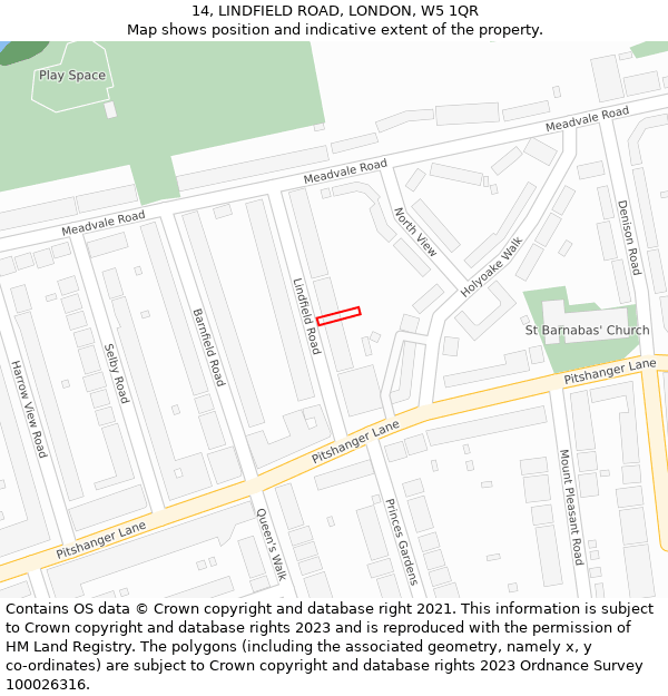 14, LINDFIELD ROAD, LONDON, W5 1QR: Location map and indicative extent of plot