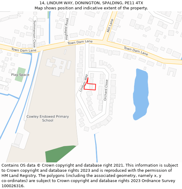 14, LINDUM WAY, DONINGTON, SPALDING, PE11 4TX: Location map and indicative extent of plot