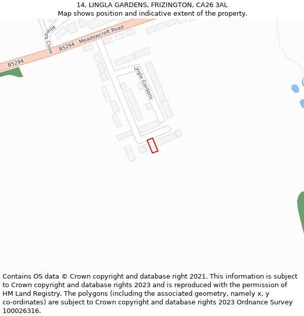 14, LINGLA GARDENS, FRIZINGTON, CA26 3AL: Location map and indicative extent of plot