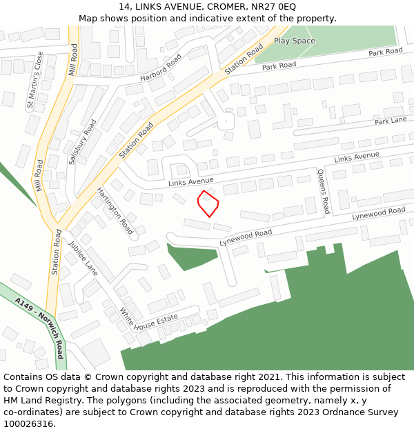 14, LINKS AVENUE, CROMER, NR27 0EQ: Location map and indicative extent of plot