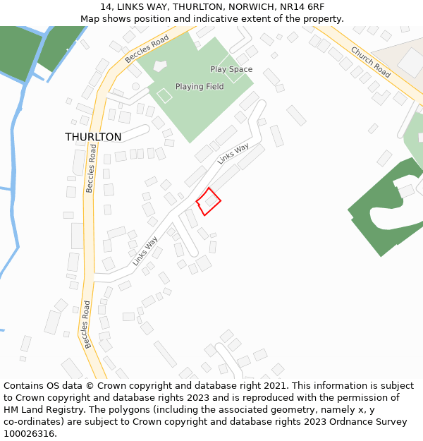 14, LINKS WAY, THURLTON, NORWICH, NR14 6RF: Location map and indicative extent of plot