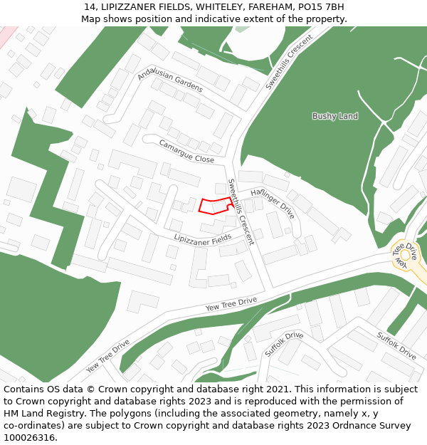 14, LIPIZZANER FIELDS, WHITELEY, FAREHAM, PO15 7BH: Location map and indicative extent of plot