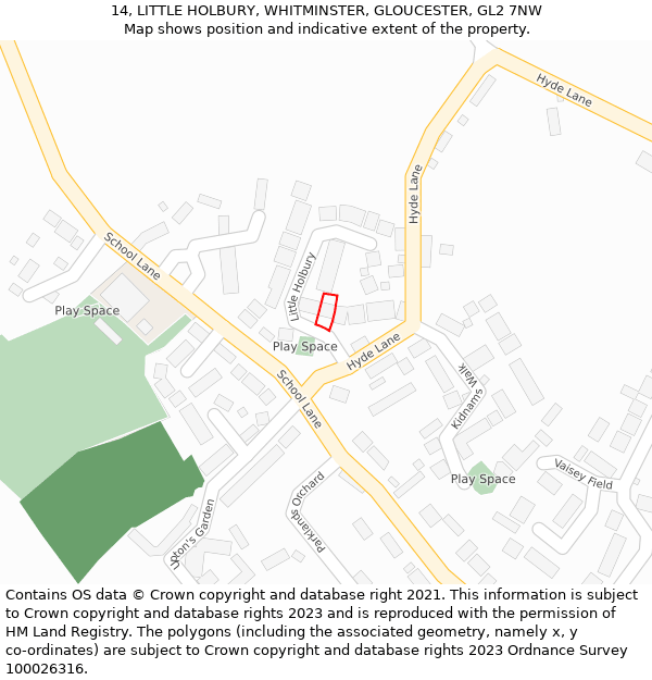 14, LITTLE HOLBURY, WHITMINSTER, GLOUCESTER, GL2 7NW: Location map and indicative extent of plot