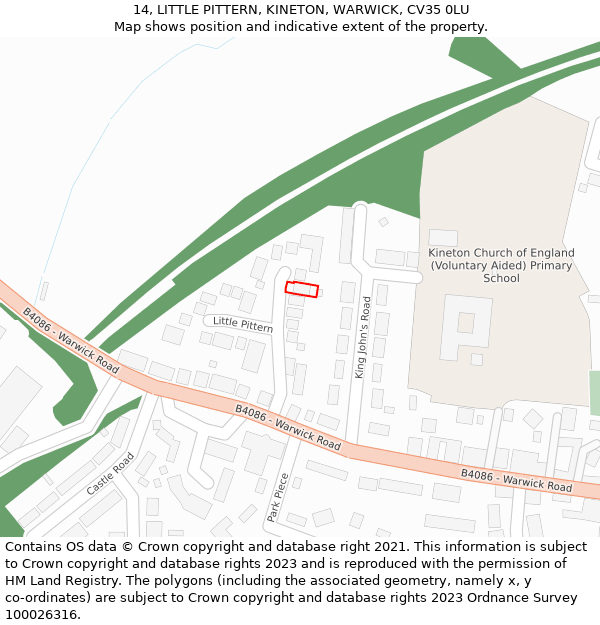 14, LITTLE PITTERN, KINETON, WARWICK, CV35 0LU: Location map and indicative extent of plot