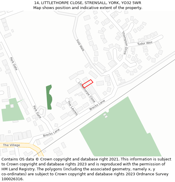 14, LITTLETHORPE CLOSE, STRENSALL, YORK, YO32 5WR: Location map and indicative extent of plot