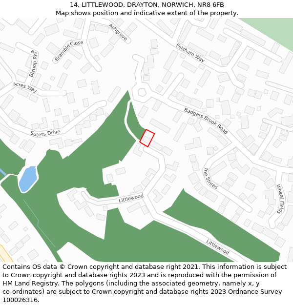 14, LITTLEWOOD, DRAYTON, NORWICH, NR8 6FB: Location map and indicative extent of plot