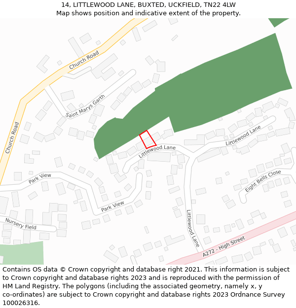 14, LITTLEWOOD LANE, BUXTED, UCKFIELD, TN22 4LW: Location map and indicative extent of plot