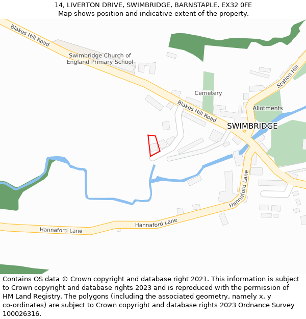 14, LIVERTON DRIVE, SWIMBRIDGE, BARNSTAPLE, EX32 0FE: Location map and indicative extent of plot