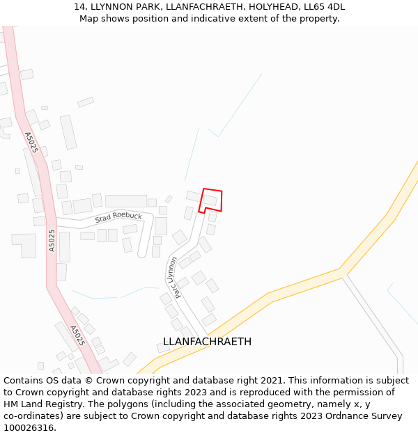 14, LLYNNON PARK, LLANFACHRAETH, HOLYHEAD, LL65 4DL: Location map and indicative extent of plot