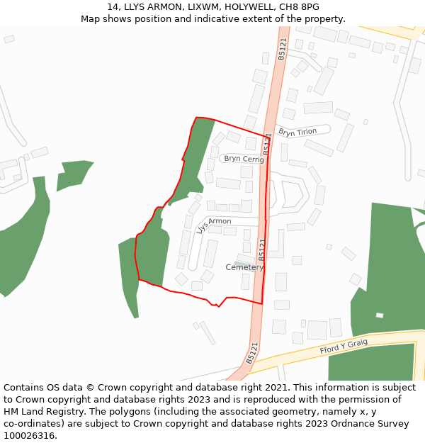 14, LLYS ARMON, LIXWM, HOLYWELL, CH8 8PG: Location map and indicative extent of plot