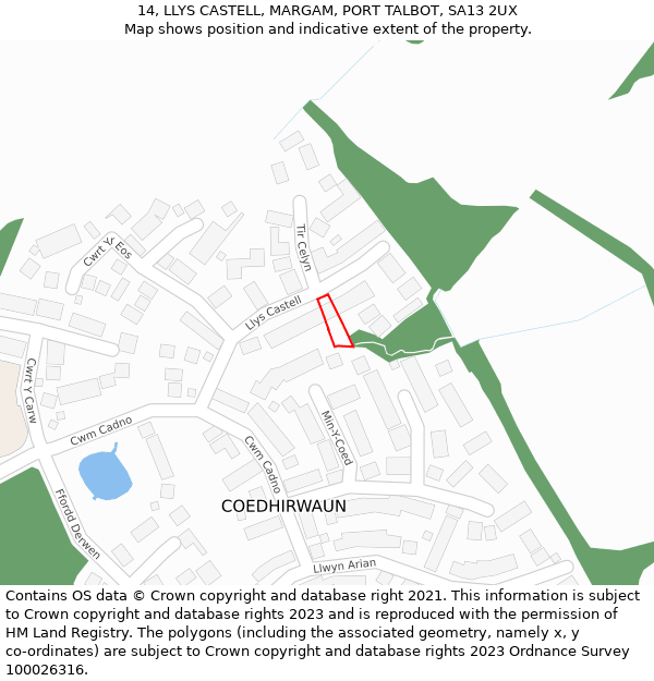 14, LLYS CASTELL, MARGAM, PORT TALBOT, SA13 2UX: Location map and indicative extent of plot