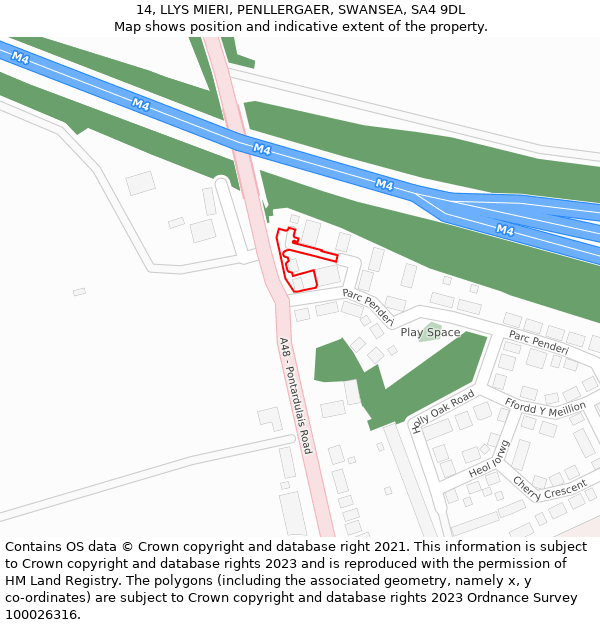 14, LLYS MIERI, PENLLERGAER, SWANSEA, SA4 9DL: Location map and indicative extent of plot