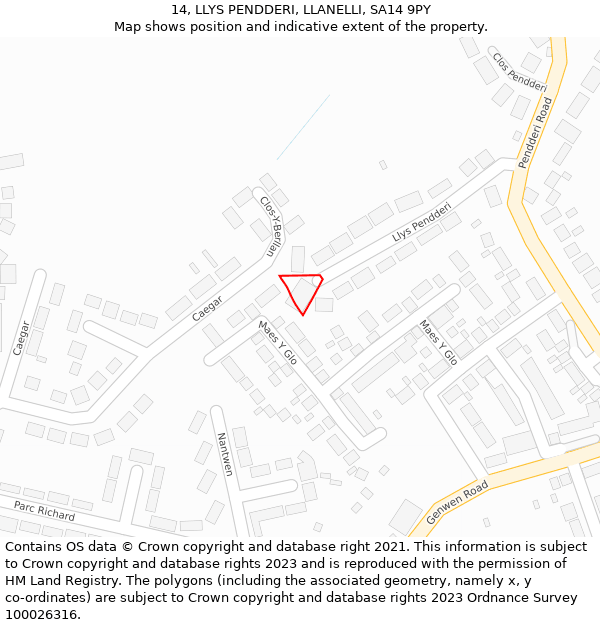 14, LLYS PENDDERI, LLANELLI, SA14 9PY: Location map and indicative extent of plot