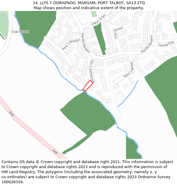 14, LLYS Y DDRAENOG, MARGAM, PORT TALBOT, SA13 2TQ: Location map and indicative extent of plot