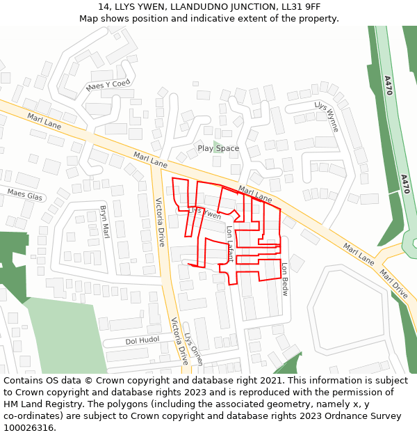 14, LLYS YWEN, LLANDUDNO JUNCTION, LL31 9FF: Location map and indicative extent of plot