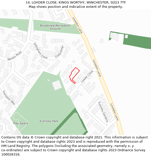 14, LOADER CLOSE, KINGS WORTHY, WINCHESTER, SO23 7TF: Location map and indicative extent of plot