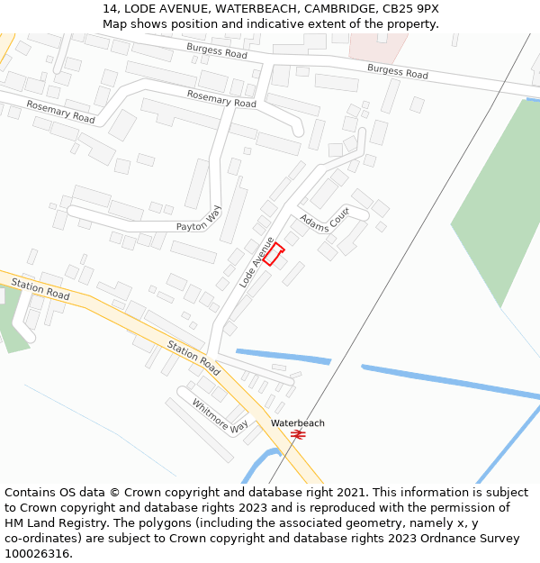 14, LODE AVENUE, WATERBEACH, CAMBRIDGE, CB25 9PX: Location map and indicative extent of plot