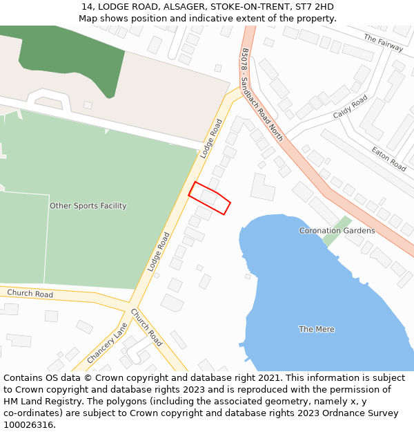 14, LODGE ROAD, ALSAGER, STOKE-ON-TRENT, ST7 2HD: Location map and indicative extent of plot