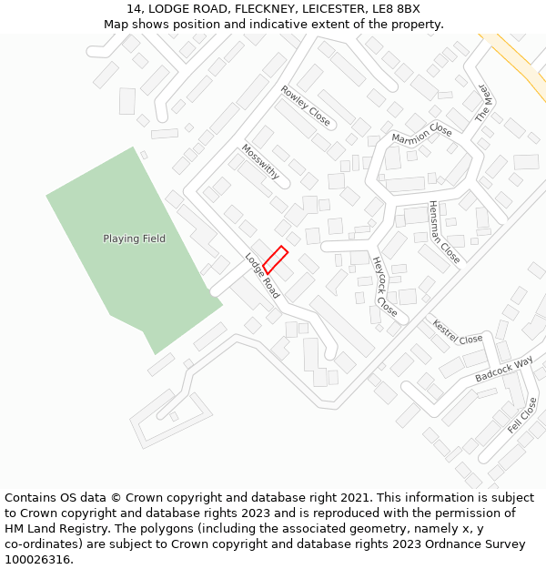 14, LODGE ROAD, FLECKNEY, LEICESTER, LE8 8BX: Location map and indicative extent of plot