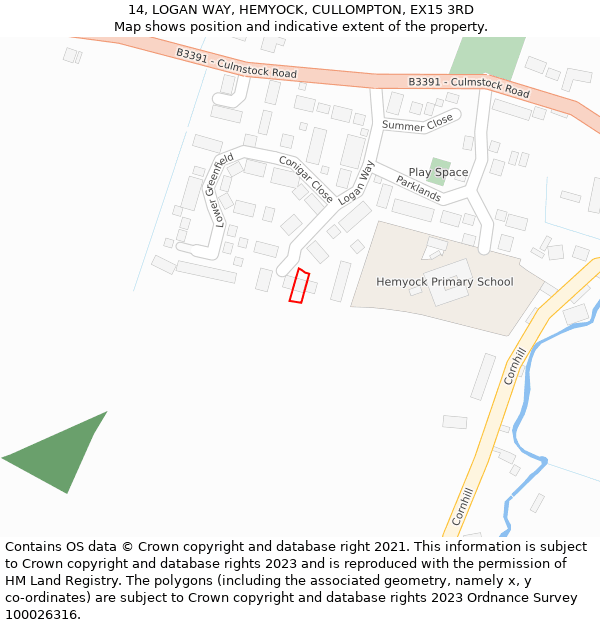 14, LOGAN WAY, HEMYOCK, CULLOMPTON, EX15 3RD: Location map and indicative extent of plot