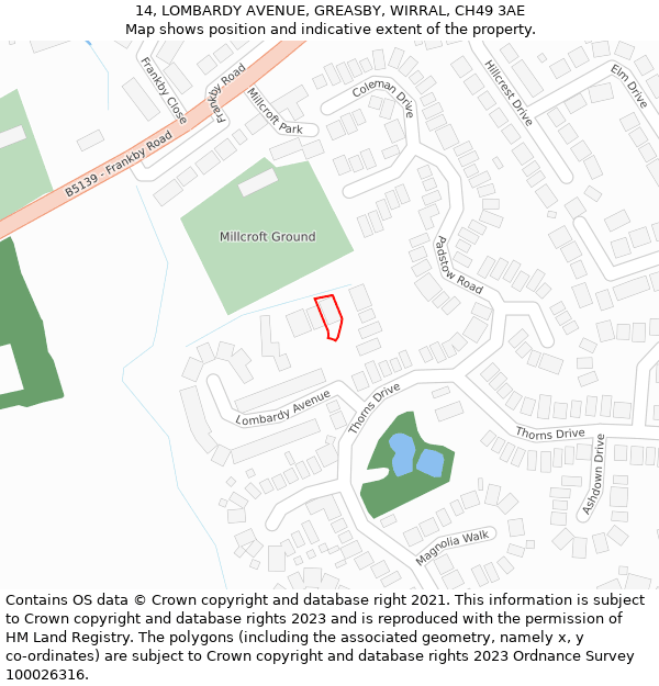 14, LOMBARDY AVENUE, GREASBY, WIRRAL, CH49 3AE: Location map and indicative extent of plot
