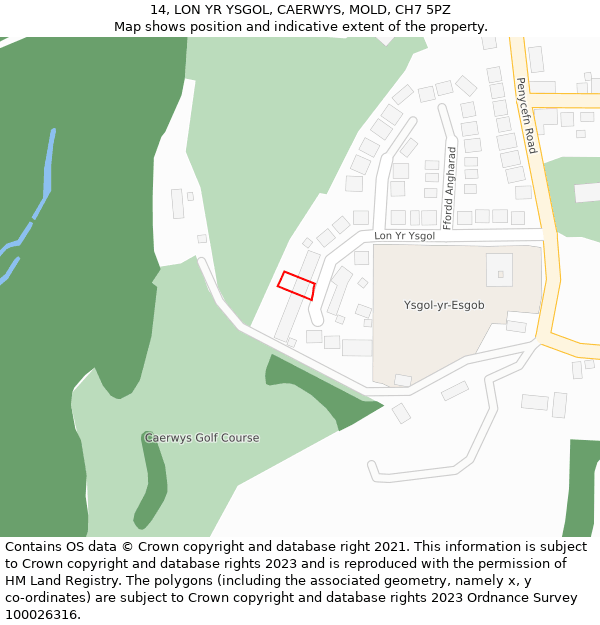 14, LON YR YSGOL, CAERWYS, MOLD, CH7 5PZ: Location map and indicative extent of plot