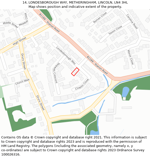 14, LONDESBOROUGH WAY, METHERINGHAM, LINCOLN, LN4 3HL: Location map and indicative extent of plot