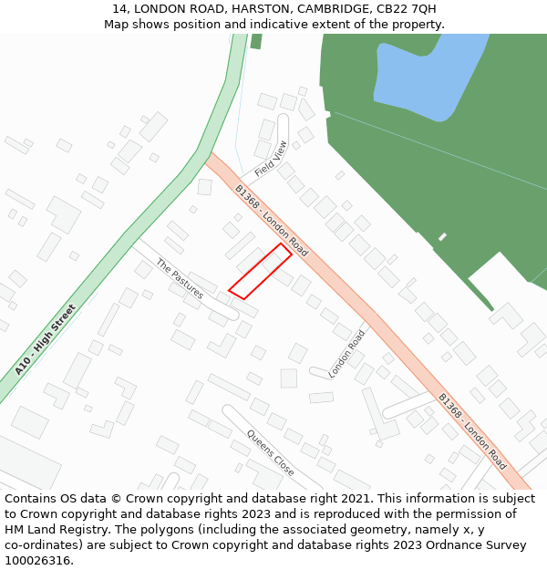 14, LONDON ROAD, HARSTON, CAMBRIDGE, CB22 7QH: Location map and indicative extent of plot