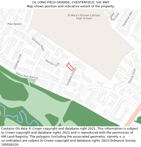 14, LONG FIELD GRANGE, CHESTERFIELD, S41 8WY: Location map and indicative extent of plot