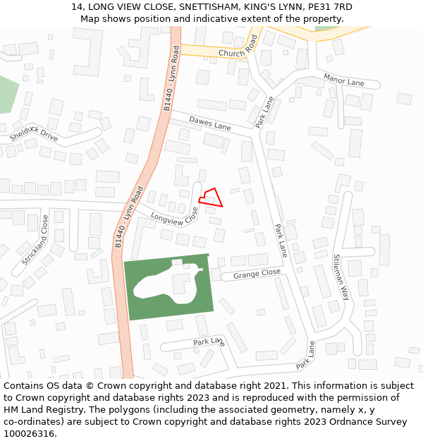 14, LONG VIEW CLOSE, SNETTISHAM, KING'S LYNN, PE31 7RD: Location map and indicative extent of plot