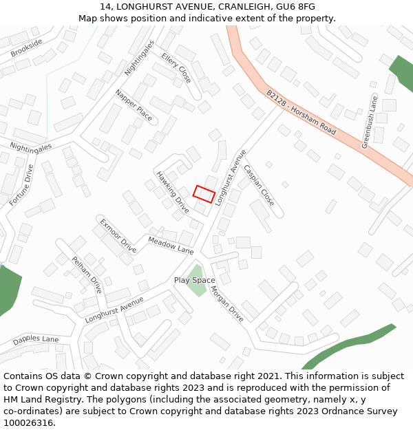 14, LONGHURST AVENUE, CRANLEIGH, GU6 8FG: Location map and indicative extent of plot