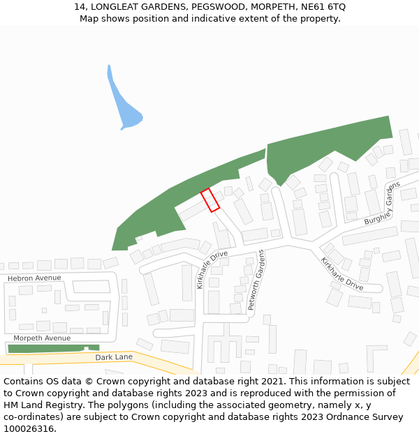 14, LONGLEAT GARDENS, PEGSWOOD, MORPETH, NE61 6TQ: Location map and indicative extent of plot