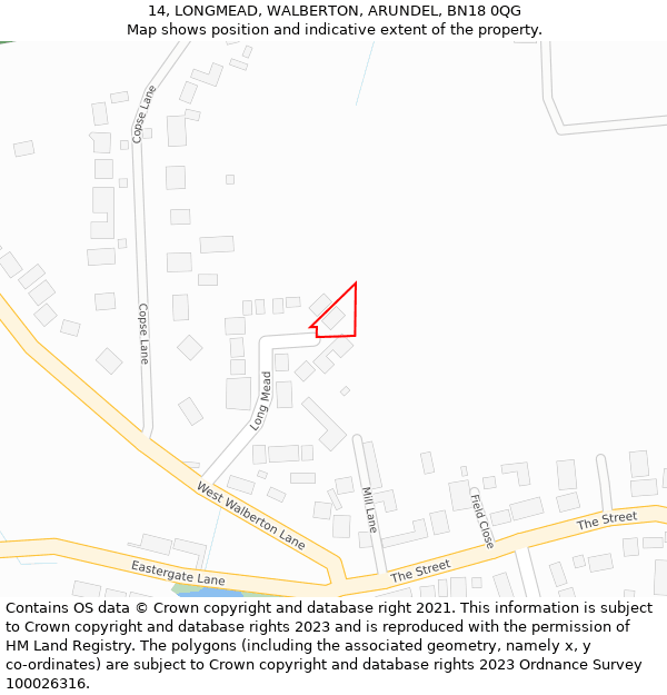 14, LONGMEAD, WALBERTON, ARUNDEL, BN18 0QG: Location map and indicative extent of plot