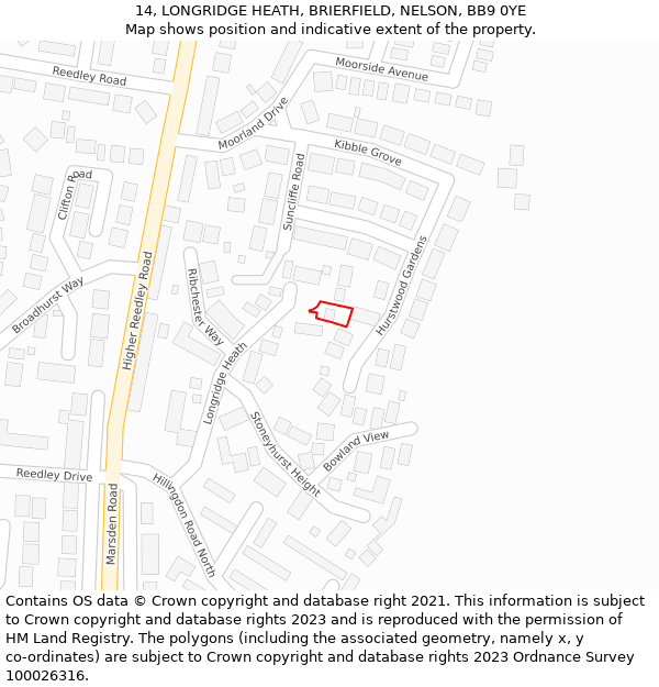 14, LONGRIDGE HEATH, BRIERFIELD, NELSON, BB9 0YE: Location map and indicative extent of plot