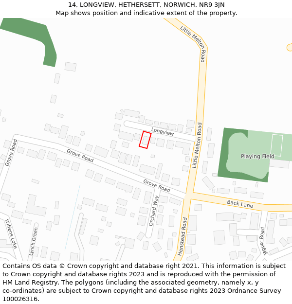 14, LONGVIEW, HETHERSETT, NORWICH, NR9 3JN: Location map and indicative extent of plot