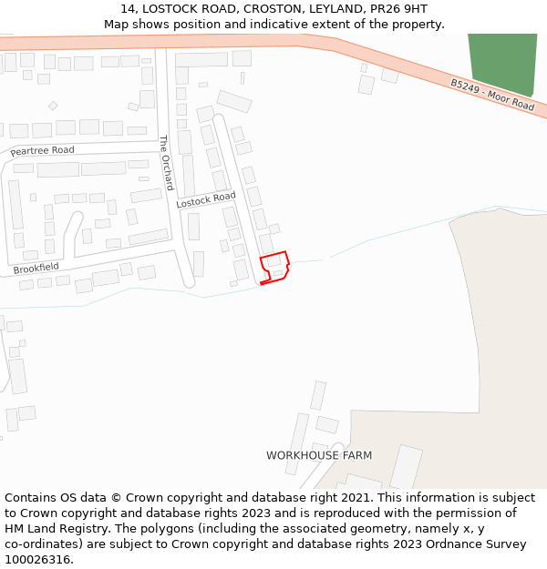 14, LOSTOCK ROAD, CROSTON, LEYLAND, PR26 9HT: Location map and indicative extent of plot