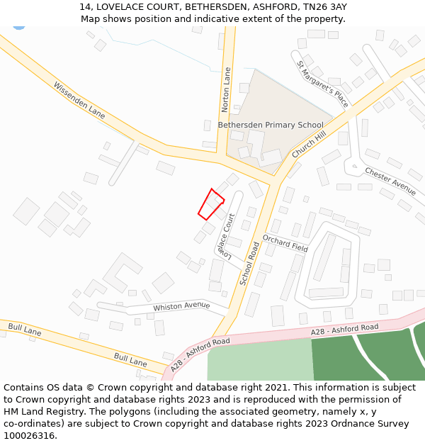 14, LOVELACE COURT, BETHERSDEN, ASHFORD, TN26 3AY: Location map and indicative extent of plot