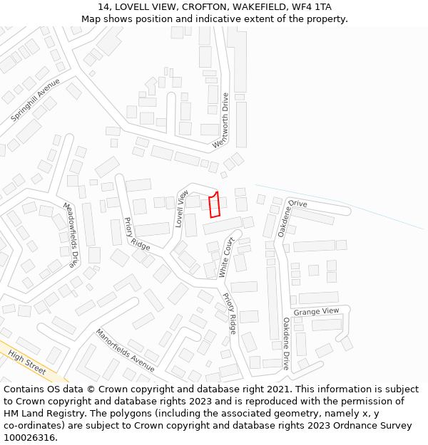 14, LOVELL VIEW, CROFTON, WAKEFIELD, WF4 1TA: Location map and indicative extent of plot