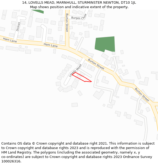 14, LOVELLS MEAD, MARNHULL, STURMINSTER NEWTON, DT10 1JL: Location map and indicative extent of plot