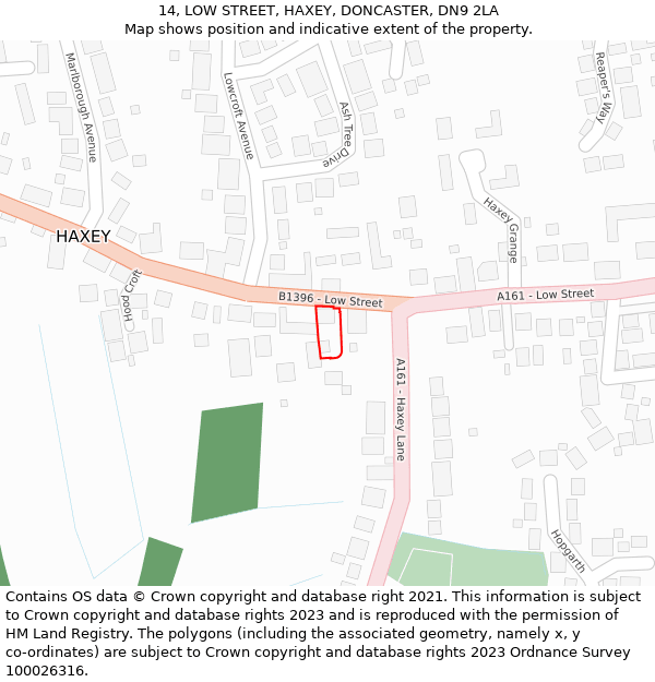 14, LOW STREET, HAXEY, DONCASTER, DN9 2LA: Location map and indicative extent of plot