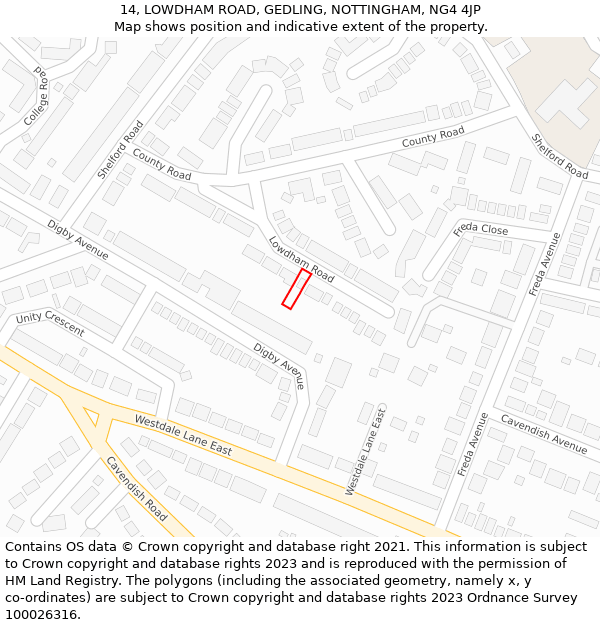 14, LOWDHAM ROAD, GEDLING, NOTTINGHAM, NG4 4JP: Location map and indicative extent of plot