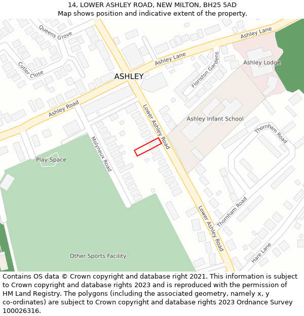 14, LOWER ASHLEY ROAD, NEW MILTON, BH25 5AD: Location map and indicative extent of plot