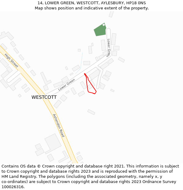 14, LOWER GREEN, WESTCOTT, AYLESBURY, HP18 0NS: Location map and indicative extent of plot