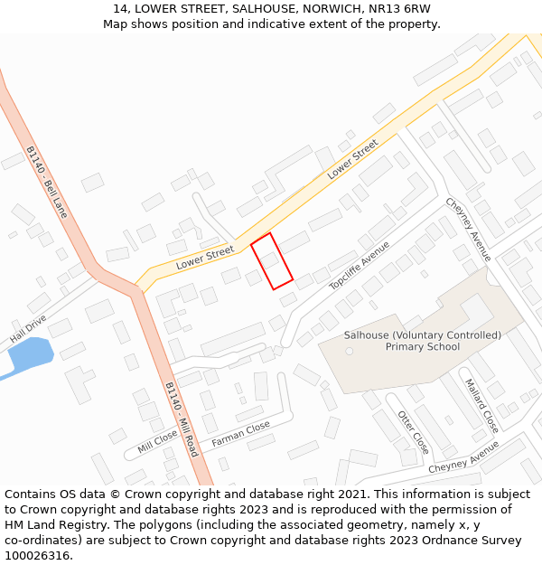 14, LOWER STREET, SALHOUSE, NORWICH, NR13 6RW: Location map and indicative extent of plot