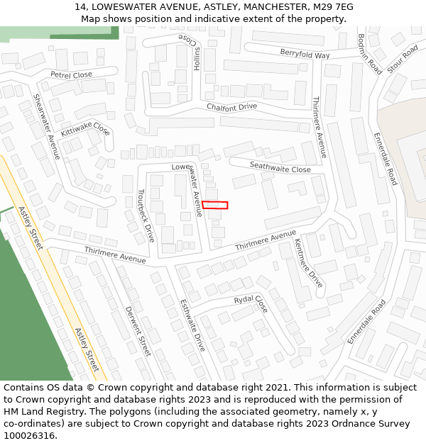 14, LOWESWATER AVENUE, ASTLEY, MANCHESTER, M29 7EG: Location map and indicative extent of plot