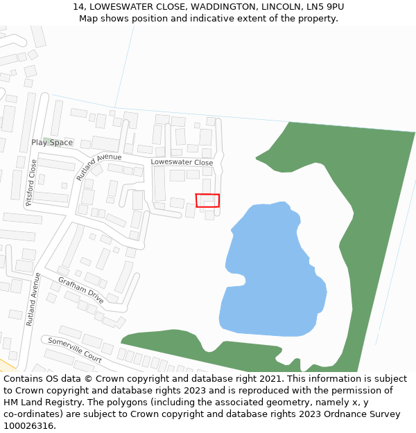 14, LOWESWATER CLOSE, WADDINGTON, LINCOLN, LN5 9PU: Location map and indicative extent of plot