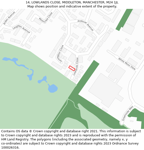 14, LOWLANDS CLOSE, MIDDLETON, MANCHESTER, M24 1JL: Location map and indicative extent of plot