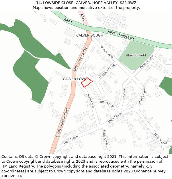 14, LOWSIDE CLOSE, CALVER, HOPE VALLEY, S32 3WZ: Location map and indicative extent of plot