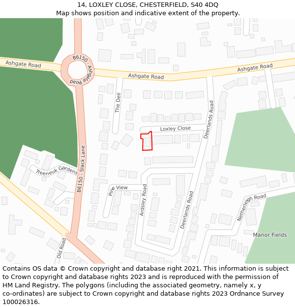 14, LOXLEY CLOSE, CHESTERFIELD, S40 4DQ: Location map and indicative extent of plot