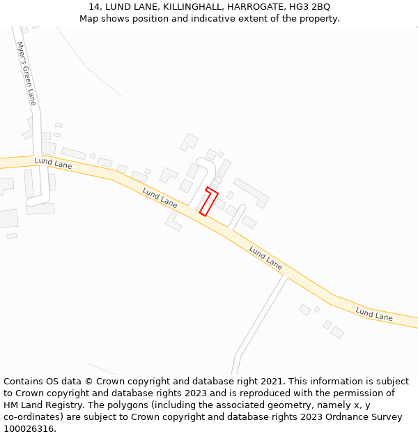 14, LUND LANE, KILLINGHALL, HARROGATE, HG3 2BQ: Location map and indicative extent of plot